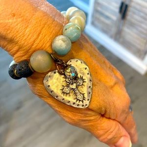 One of a kind beaded and silver charm bracelet